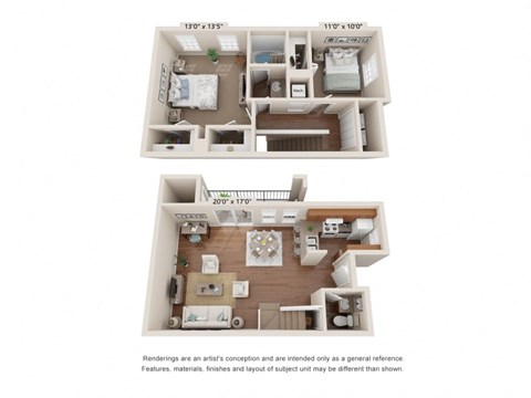 Floor plan for 2 beds, 1.5 baths, 1167 sqft